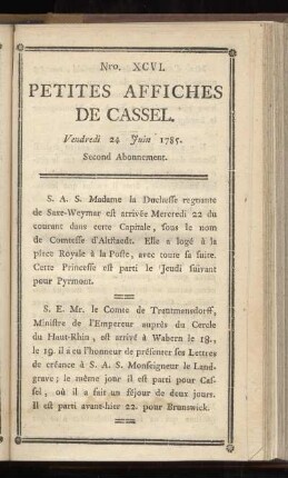 No XCVI (Vendredi 24 Juin 1785)