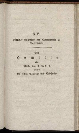 XIV. Löblicher Charakter des Hauptmanns zu Kapernaum.
