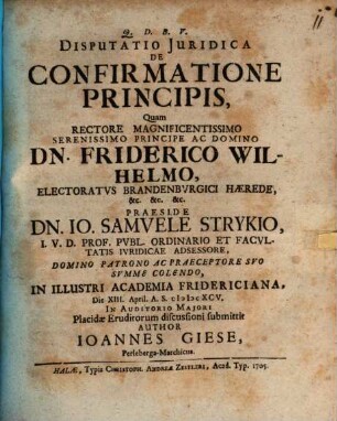 Disp. iur. de confirmatione principis