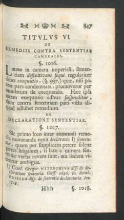 Titulus VI. De Remediis Contra Sententias Camerales.
