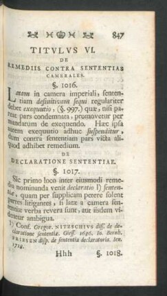 Titulus VI. De Remediis Contra Sententias Camerales.