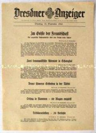Nachrichtenblatt "Dresdner Anzeiger" u.a. zum Besuch des ungarischen Außenministers bei Hitler