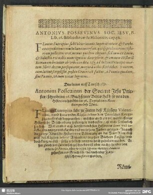 Antonius Posseuinus Soc. Iesu, P. Lib. 16. Bibliothecae de Historicis, cap. 36