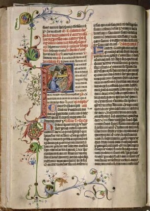 Missale Pragense — Textseite mit Bordüre und Initiale P(uer natus): Geburt Christi, Folio 15 verso