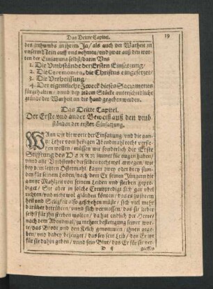 Das Dritte Capitel. Der Erste und ander Beweiß auß den umbständen der ersten Einsatzung.