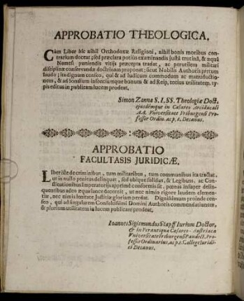 Approbatio Theologica. - Approbatio Facultasis Jurdicæ.