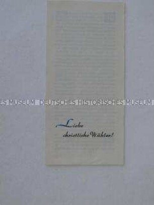 Propagandaschrift der Nationalen Front zur Volkskammerwahl 1963 mit Ausrichtung auf die christliche Bevölkerung