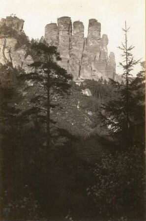 Elbsandsteingebirge. Kleine Gans bei Rathen von Süden. Blick über den Wehlgrund