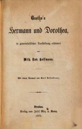 Goethe's Hermann und Dorothea