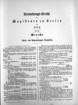 No. XV. Bericht der Steuer- und Einquartierungs-Deputation