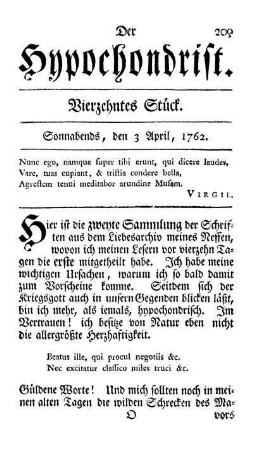 Vierzehntes Stück. Sonnabends, den 3 April, 1762.