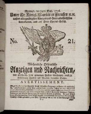 No. 21. Montags, den 24ten Maji, 1756.