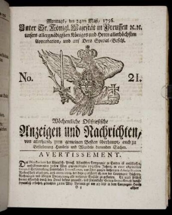 No. 21. Montags, den 24ten Maji, 1756.