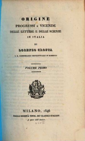 Origine progressi e vicende delle lettere e delle scienze in Italia, 1