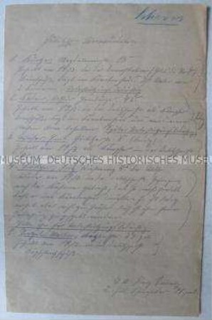 Handschriftliche Auflistung der Verwundeten bei den revolutionären Kämpfen in Leipzig-Eutritzsch im Januar 1919