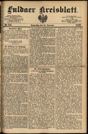 Erste Ausgabe vom Donnerstag, den 24. November 1892.