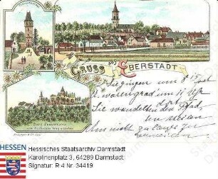 Eberstadt bei Darmstadt, Panorama und Einzelansichten / Burgruine Frankenstein; Ruine Frankenstein von Seeheim aus gesehen