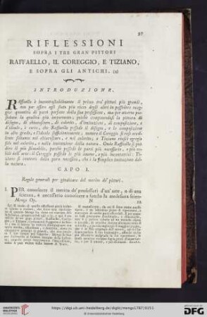 Riflessioni sopra i tre gran pittori. Raffaello, il Coreggio, e Tiziano, e sopra gli Antichi