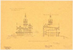 Schloss Neuhaus: Aufriss der Ostfassade, Querschnitt, Maßstabsleiste