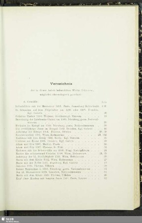 Verzeichnis der in dieser Arbeit behandelten Werke Dürers, möglichst chronologisch geordnet