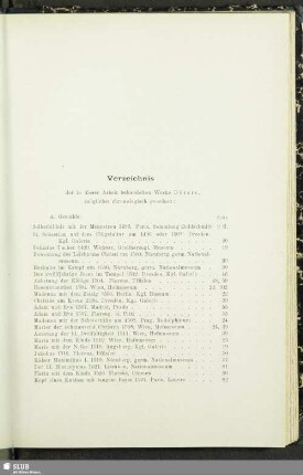 Verzeichnis der in dieser Arbeit behandelten Werke Dürers, möglichst chronologisch geordnet