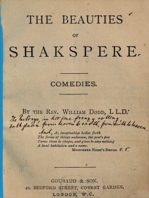 The beauties of Shakspere. Comedies