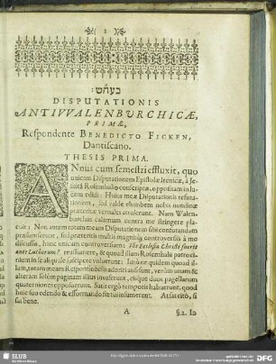 Disputationis Antiwalenburchicae, Primae ...