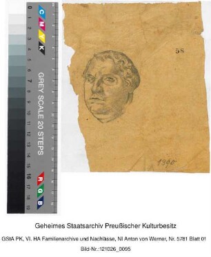 männlicher Kopf (Handskizze, Transparentpapier, Fragment, Bleistift)