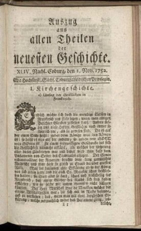 XLIV. Nachlese. Coburg, den 1. Nov. 1752.