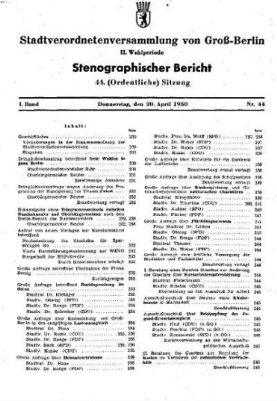 Nr. 44, 20. April 1950, Ordentliche Sitzung