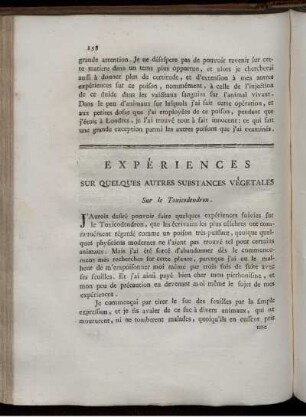 Experiences Sur Quelques Autres Substances Vegetales