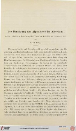2: Die Benutzung der Alpenpässe im Altertum : Vortrag, gehalten im Historisch-philos. Verein zu Heidelberg am 26. Oktober 1891