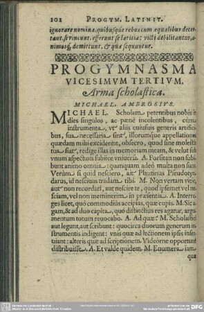 Progymnasma Vicesimum Tertium. Arma scholastica