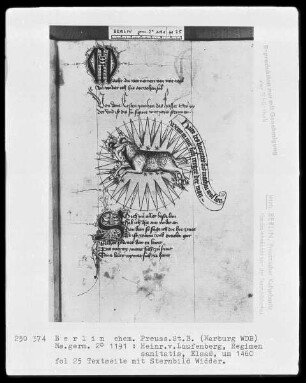 Heinrich von Laufenberg, Regimen sanitatis, deutsch — Sternbild Widder, Folio 25recto