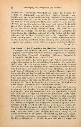 88-89 [Rezension] Lohmeyer, Ernst, Das Evangelium des Matthäus