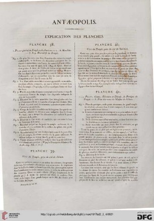 Antaeoplis: Explication des planches (38-42)