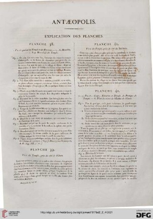 Antaeoplis: Explication des planches (38-42)