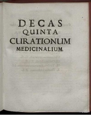 Decas Quinta Curationum Medicinalium.