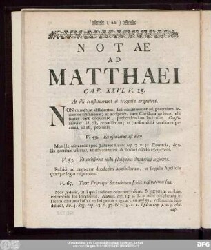 Notae Ad Matthaei Cap. XXVI. V. 15.