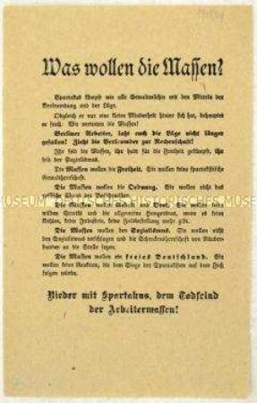 Flugblatt gegen den Spartakusbund im Zuge der Revolution 1918/1919