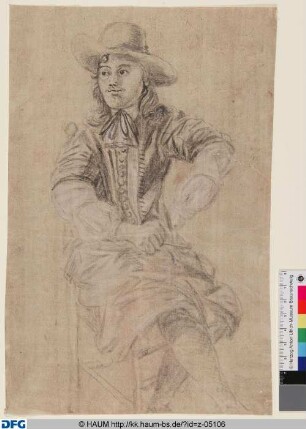 Portrait eines auf einem Stuhl sitzenden jungen Mannes mit Hut