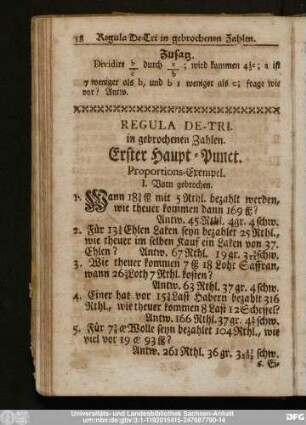 Regula De-Tri. in gebrochenen Zahlen.