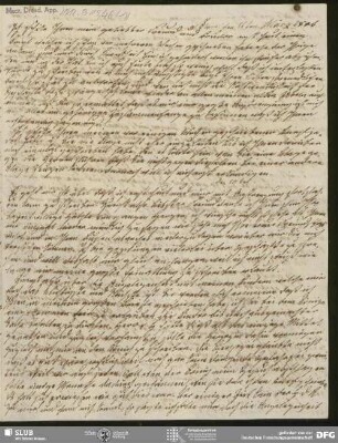 Eigenh. Brief von Sophie Bernhardi an August Wilhelm von Schlegel, Rom, 16.03.1806