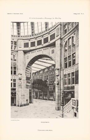 Friedrichstraßenpassage, Berlin-Mitte: Innenansicht Kuppelraum (aus: Atlas zur Zeitschrift für Bauwesen, hrsg. v. Ministerium der öffentlichen Arbeiten, Jg. 59, 1909)