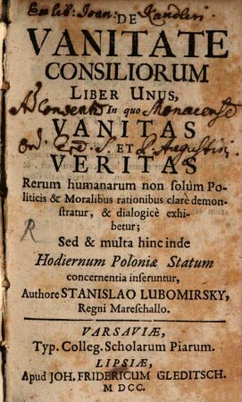 De vanitate consiliorum liber unus