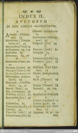Index II. Auctorum In Hoc Libello Allegatorum