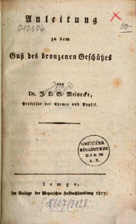 Anleitung zu dem Guß des bronzenen Geschützes