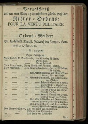 Verzeichniß des Ritter-Ordens pour la vertu militaire
