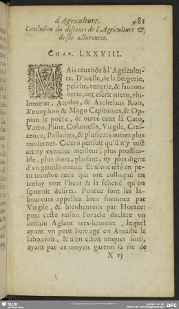 d´ Agriculture. Conclusion du discours de l´Agriculture & de ses adherentes. Chap. LXXVIII.