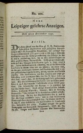 No. 101. Den 19ten December 1791.
